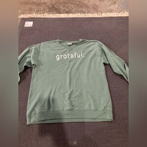 Women comfort wash sage seafoam green white graphic grateful crewneck sweatshirt